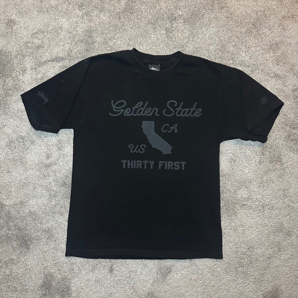 Stussy T-Shirt Mens Small Black Golden State CA US Thirty First Graphic Tee